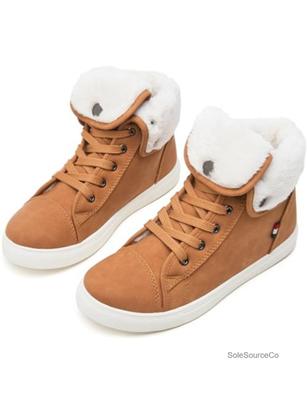Women's Faux Leather Ankle Boots Lace Up Combat Winter Snow Boots Faux Fur